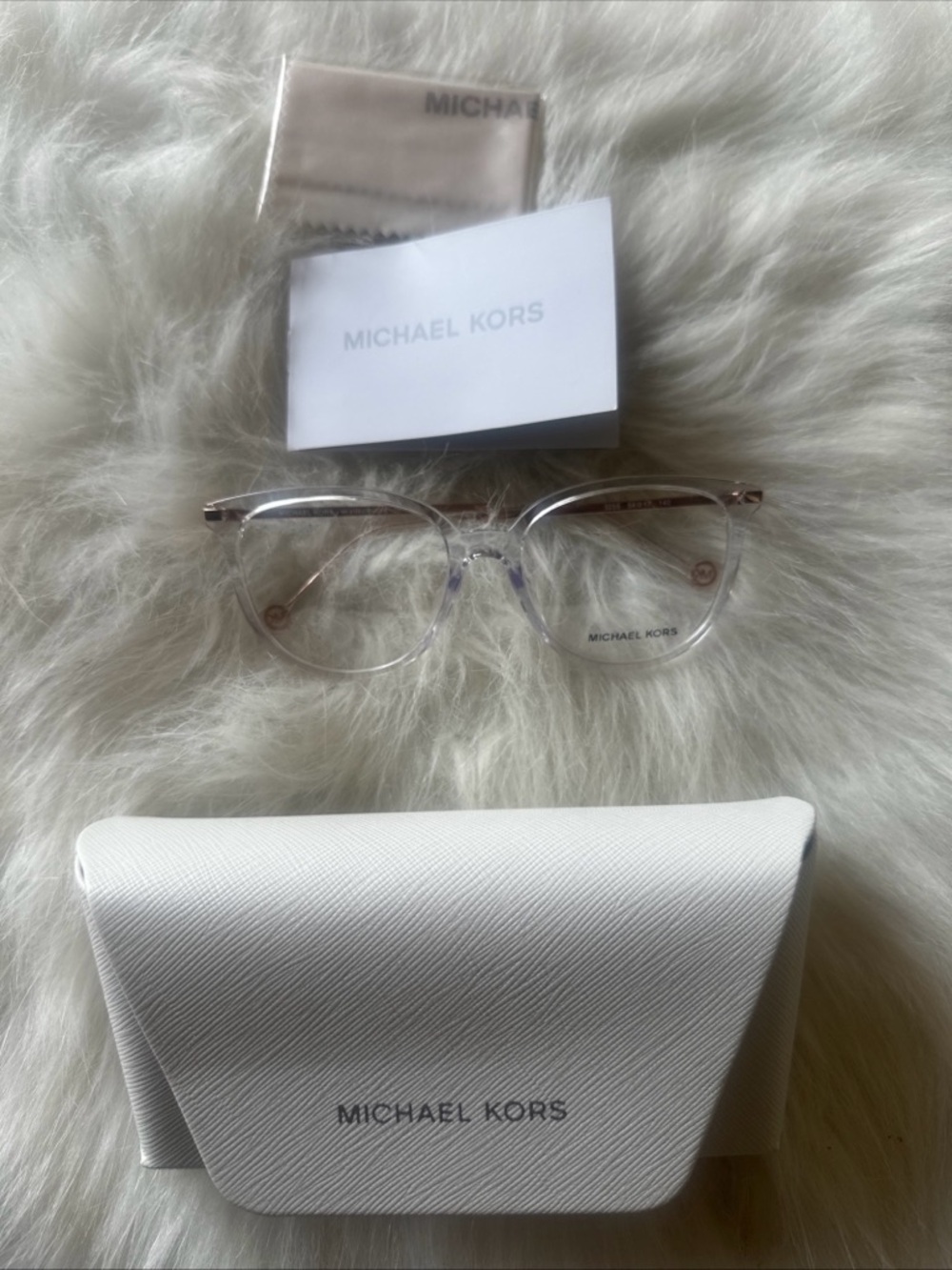 Michael Kors Clear Frame Glasses with Rose Gold Accents